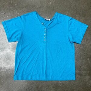 Vintage 90s Cristin Stevens Henley Button Detail Size Large Petite Baby Tee